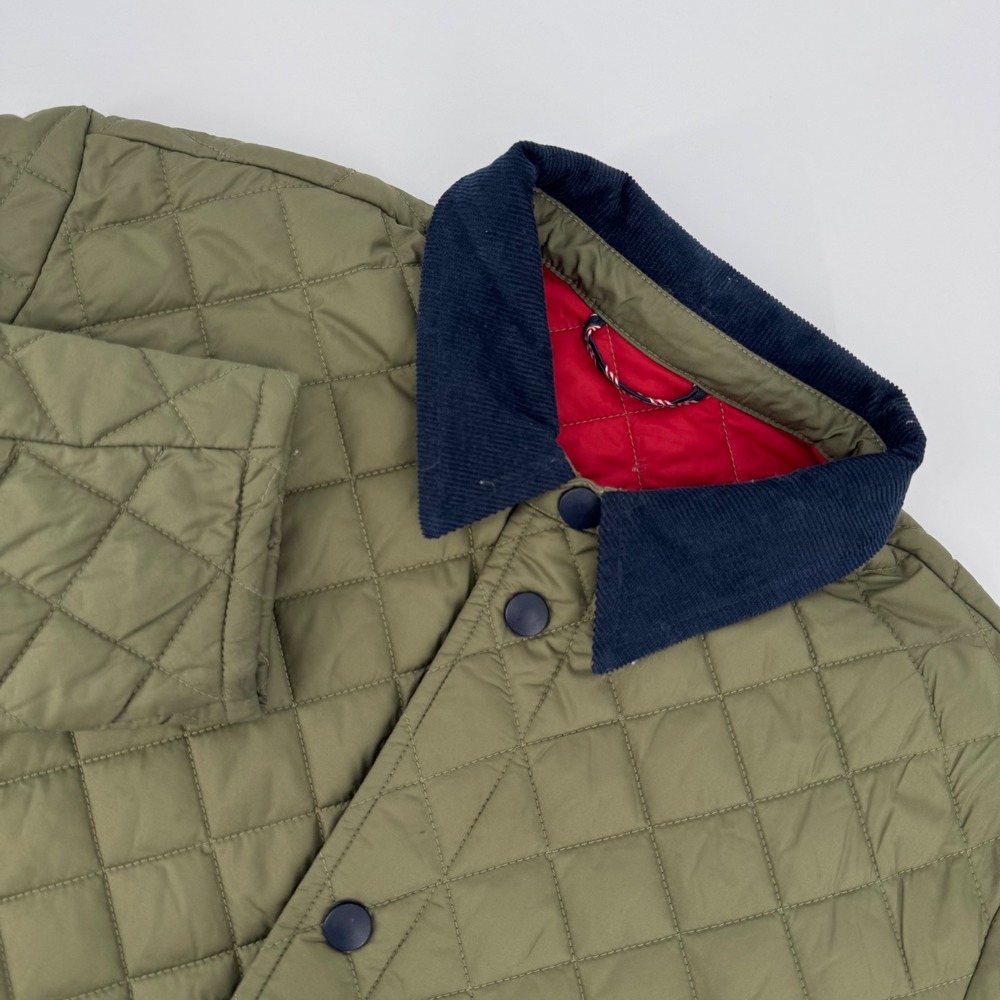 Brooks Brothers Blue Boy L 14-16 Quilted Barn Jacket Olive Green Corduroy Collar
